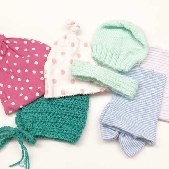 Set of 6 baby girl hats + headband - Picture 3 of 4
